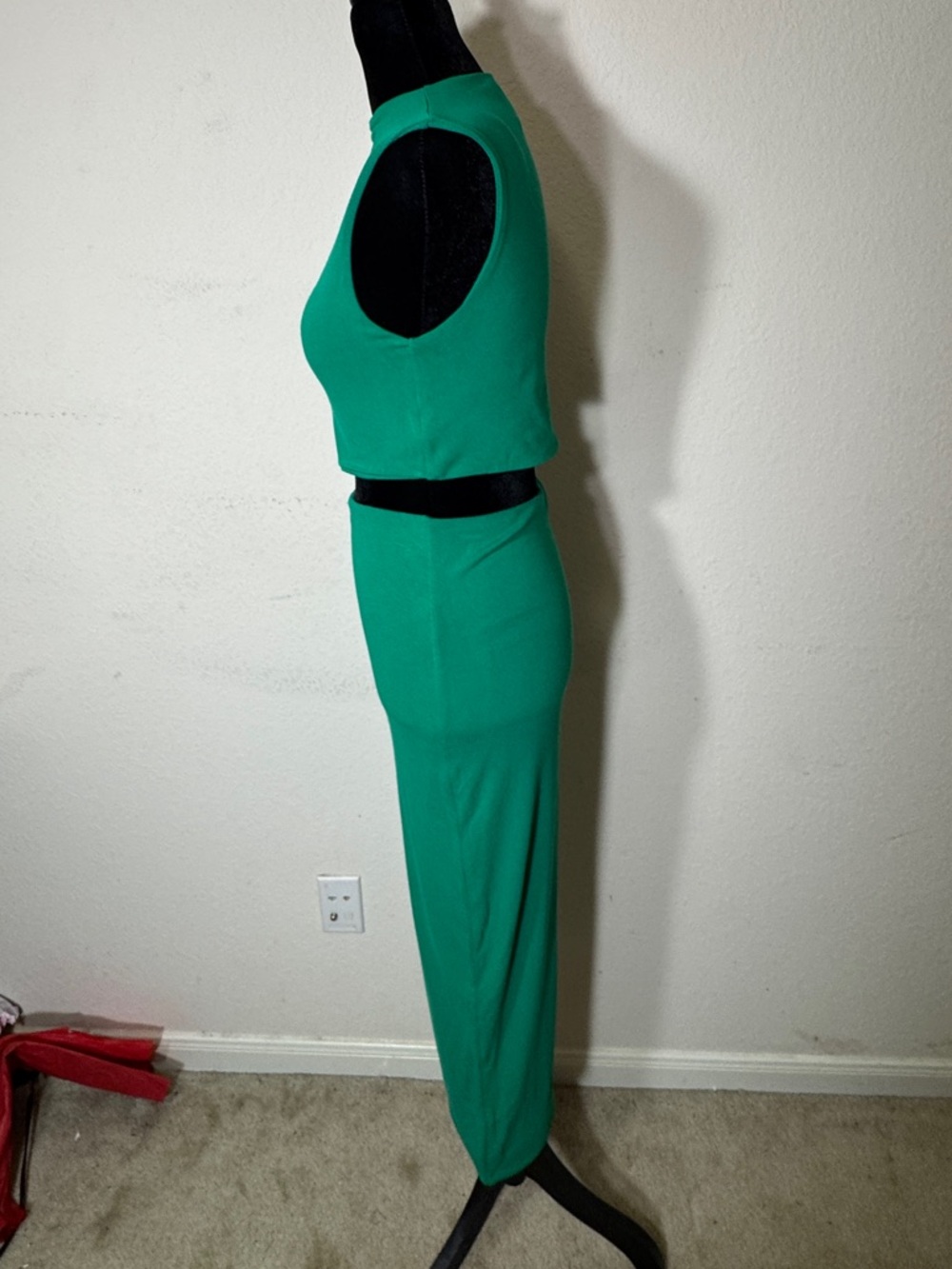 Naked Wardrobe Green 2-Piece Set High Neck Crop & Midi Bodycon Pencil Skirt Sz L - Picture 2 of 7
